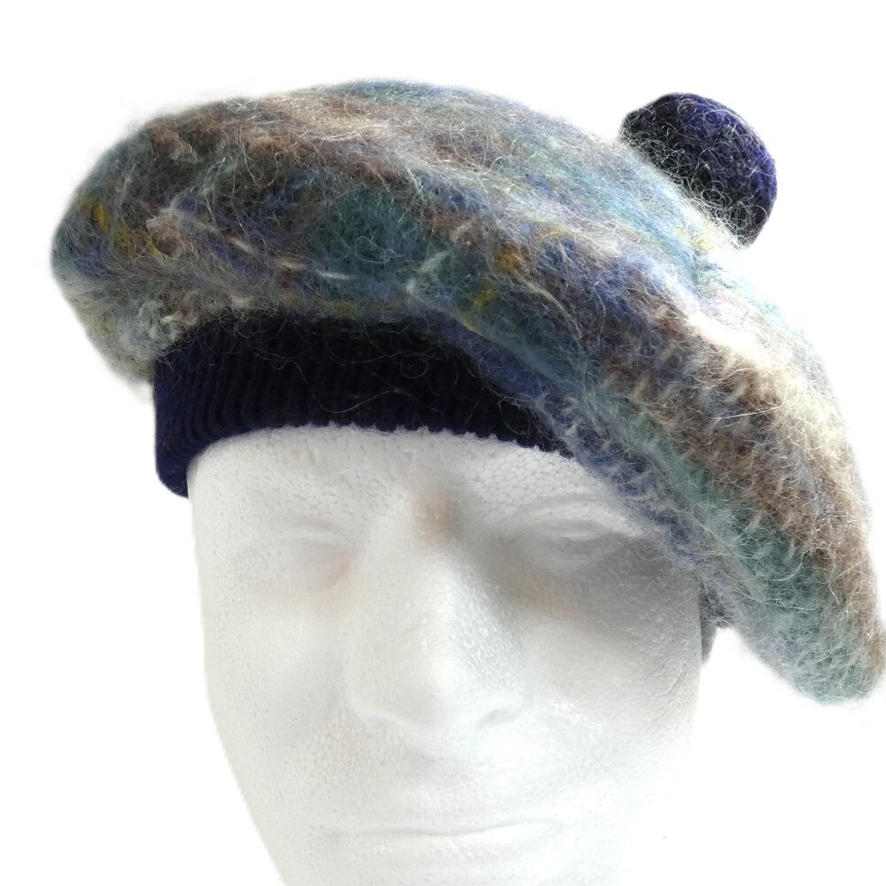 Highland Home Industries Mohair & Wool Beret Unisex Cap Gray Blue Scottish Hat